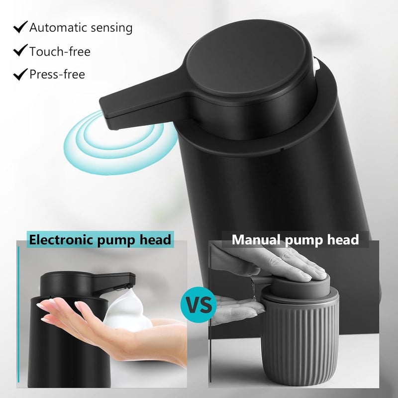 Phneems Automatic Soap Dispenser Foaming Touchless: 9oz Plastic Black Modern Rechargeable Electric Auto Foam Soap Dispenser - Bathroom Kitchen Hand Dish Lotion - Image 2